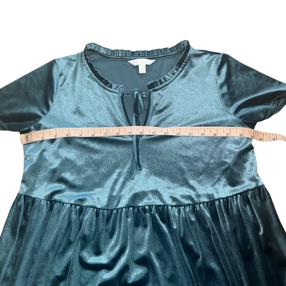 Lauren Conrad Velvet Y2K Babydoll Dress Emerald Green Bow Tie Front Women’s S - Picture 11 of 13